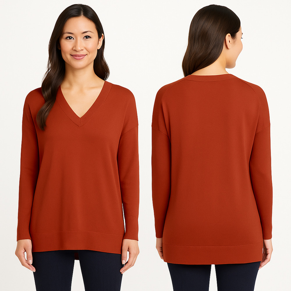 NWT Matty M Women’s Lightweight Knit V-Neck Tunic Sweater – Brick – Size M